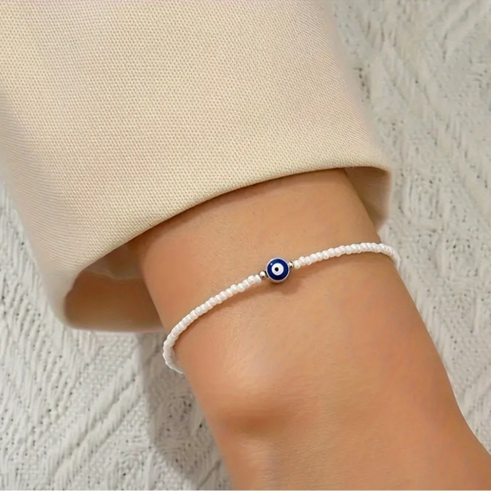 Dainty White and Blue Evil Eye Bracelet